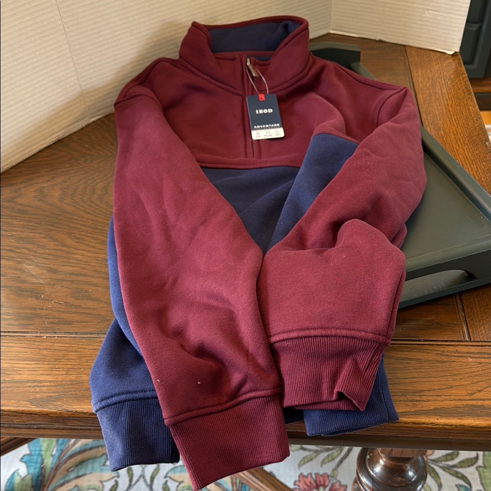 Men's Burgundy and Navy Quarter-Zip Pullover